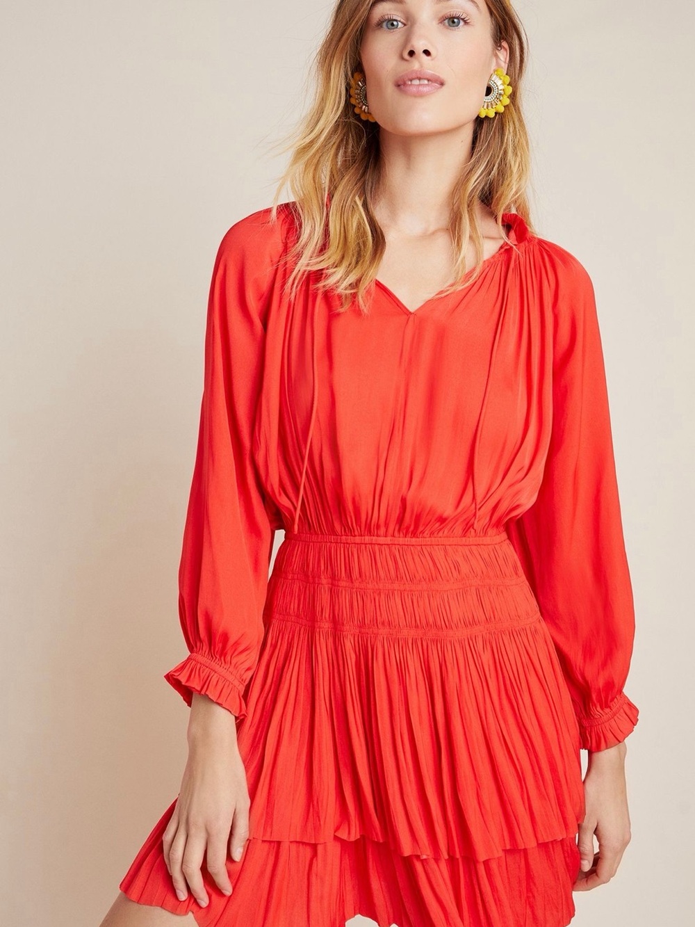 Anthropologie Vibrant Poppi Long-Sleeve Tiered Dress
